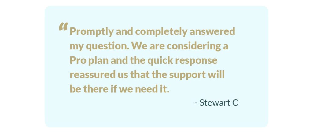 A support testimonial from a happy Sync customer.